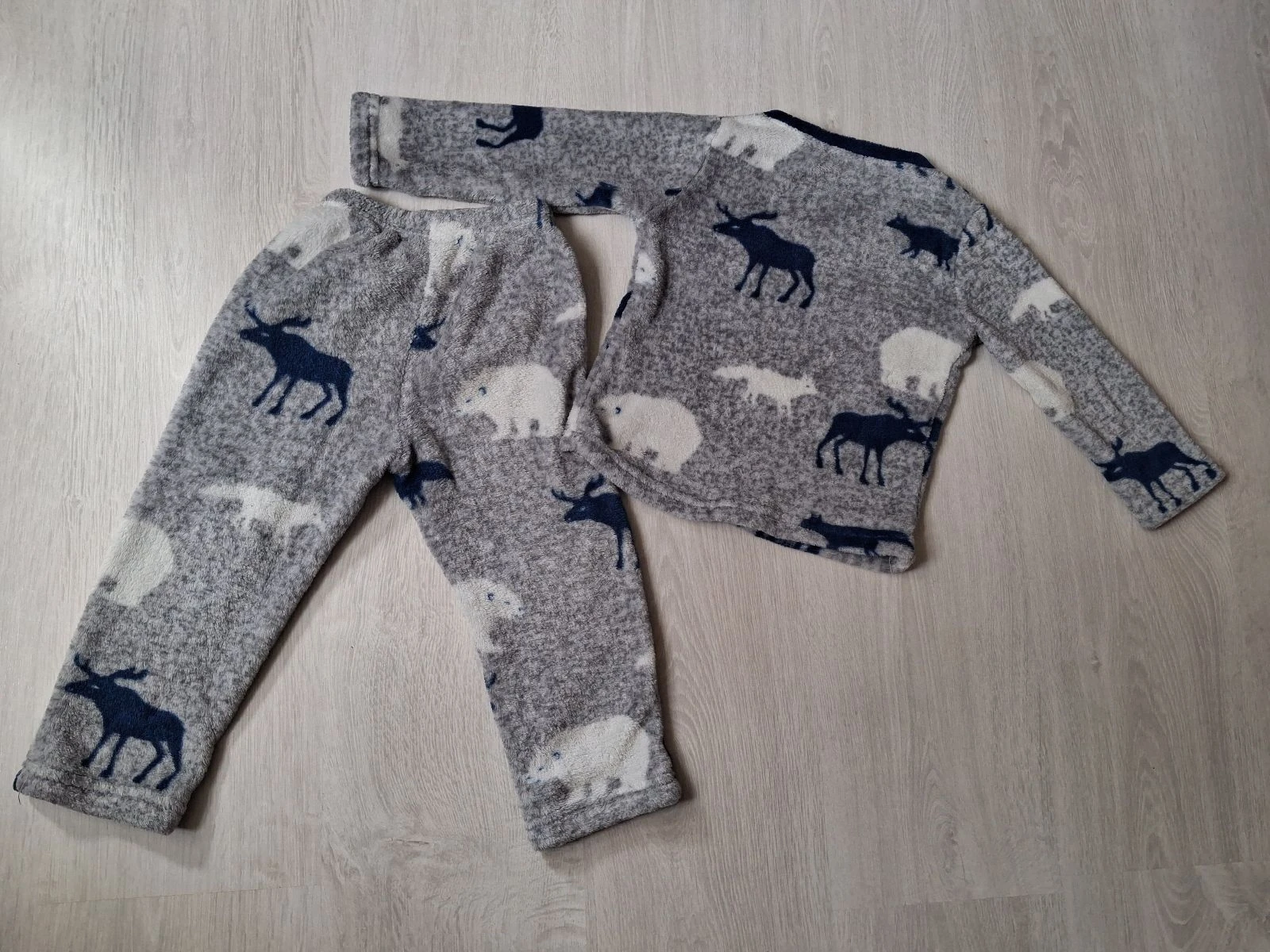 Pijama de lã para menino 3 anos Tissaia - Cinza com motivos de animais inverno (urso, alce) – photo 3